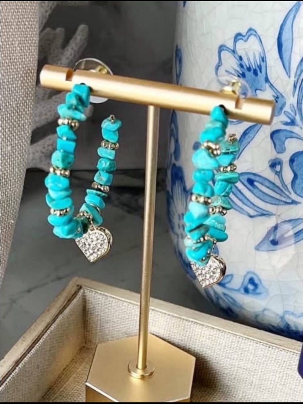 Park Lane SANTORINI EARRINGS Sparkle Box - April Turquoise Hearts Hoops  NWT